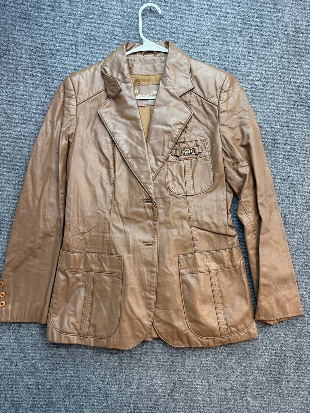 Aigner Etienne Brown Genuine Leather Blazer Jacket Womens Hong Kong Vintage